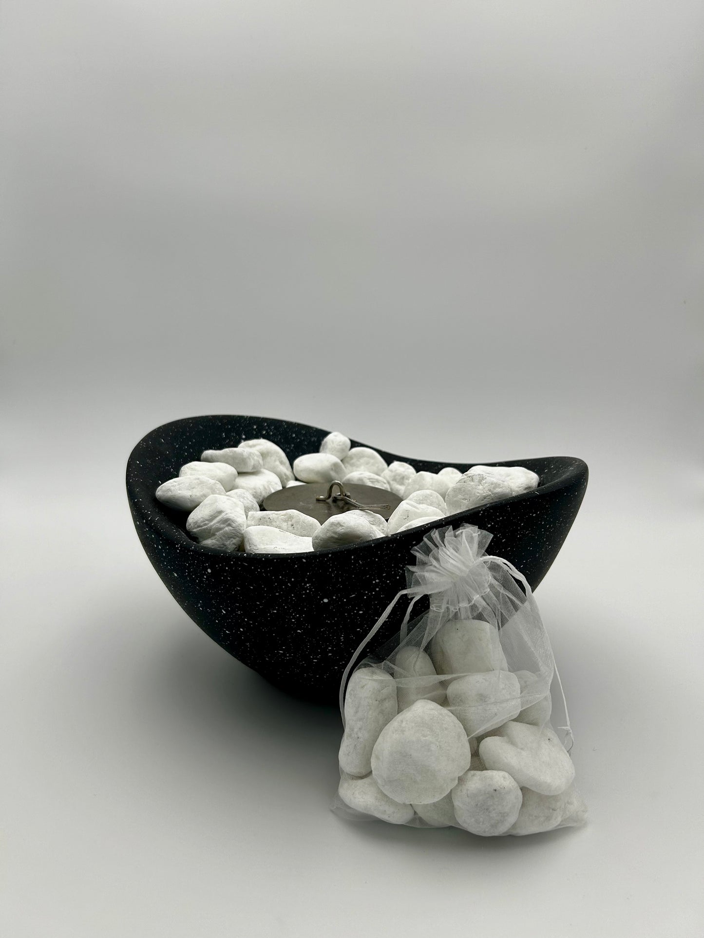 Charcoal Firepit with Black stones